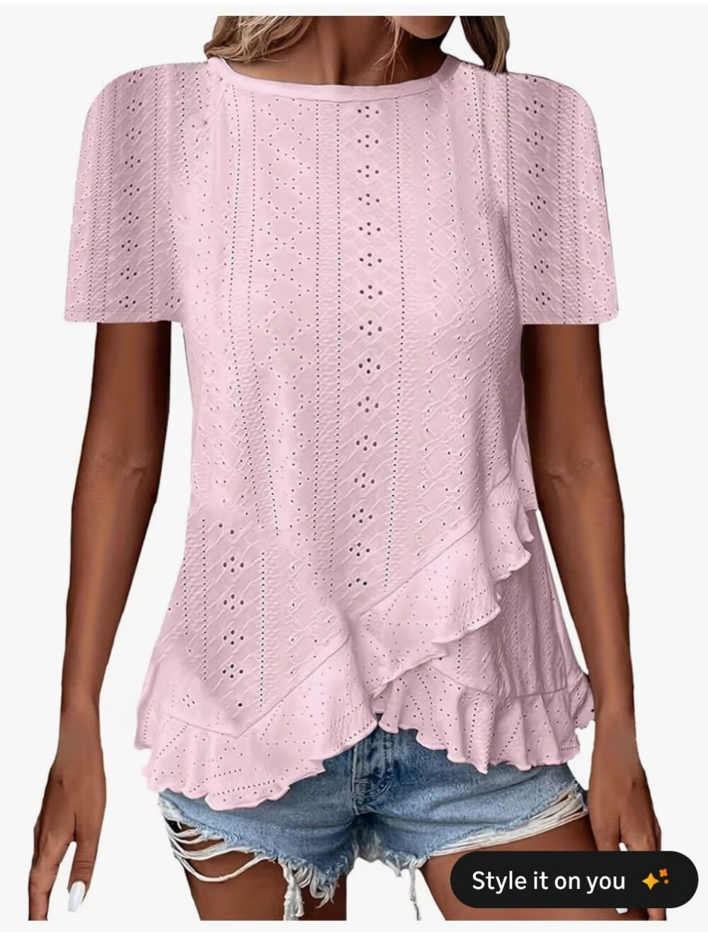 Women’s Eyelet Ruffle Short-Sleeve Blouse - Pink #124